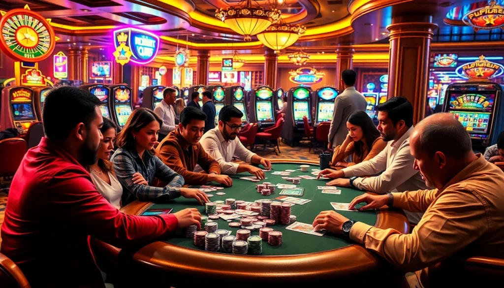 High-stakes poker game at a vibrant casino featuring dynamic elements from https://999bet.ws/.
